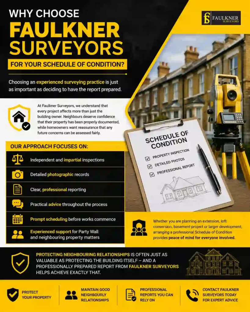 Schedule of Condition: What It Is and Why It Protects Both Neighbours 3 Why Choose Faulkner Surveyors for Your Schedule of Condition Sutton?
